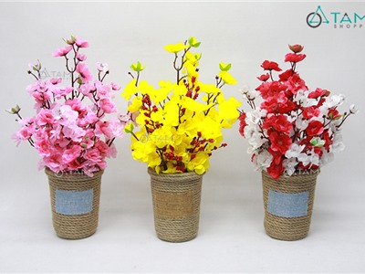 Chậu hoa mai đào handmade dây thừng T-HOA-14